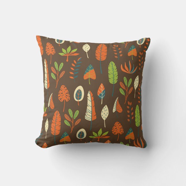 Doodle Hand Drawn Tropical Pattern with Leaves on  Kudde (Framsida)