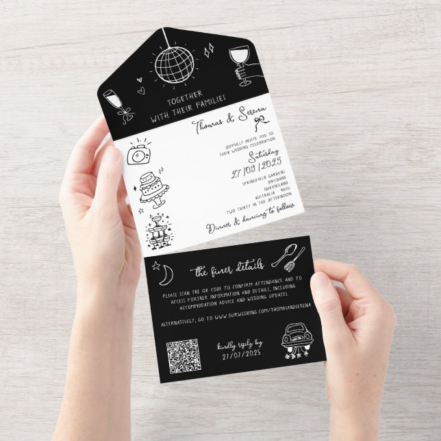 Doodle Hand plockade all in One Black White QR Cod (Tearaway)