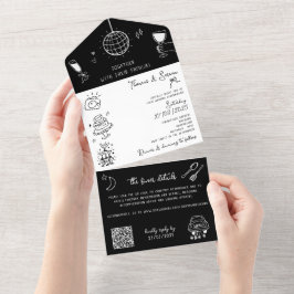 Doodle Hand plockade all in One Black White QR Cod