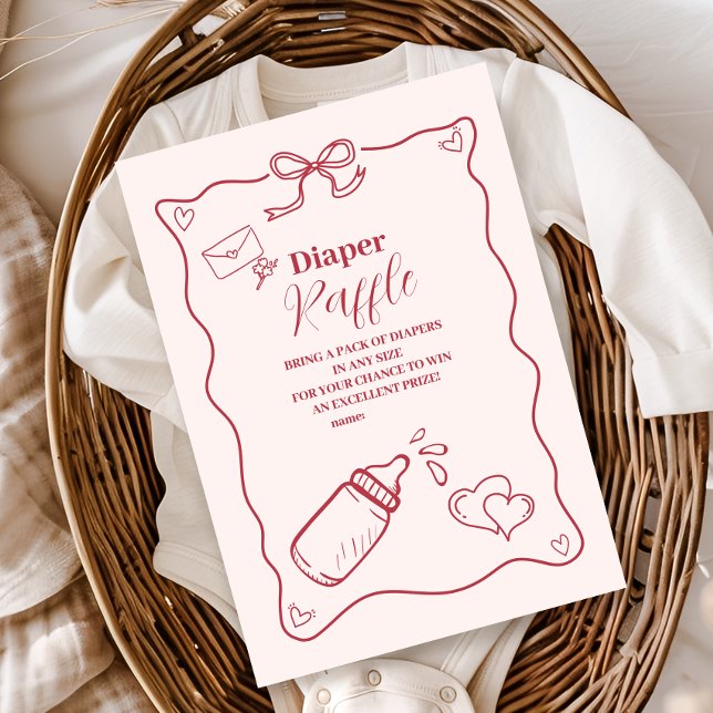 Doodle Hand plockade Bow Baby Shower Diapper Raffl Tilläggskort (Skapare uppladdad)