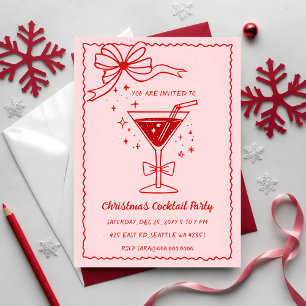 Doodle Hand plockade Rosa Red Bow-julklappar Inbjudningar