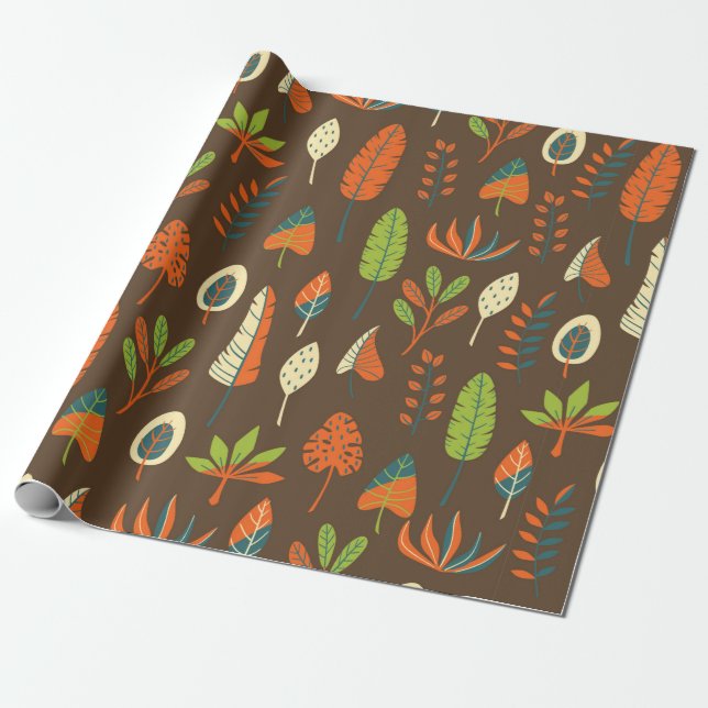 Doodle Hand plockade Tropical Mönster med Löv om  Presentpapper (Utrullad)
