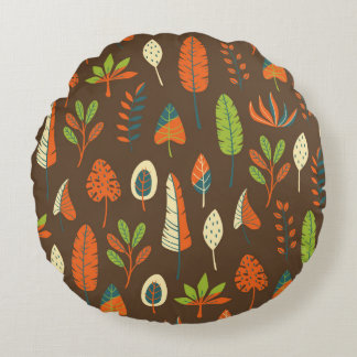 Doodle Hand plockade Tropical Mönster med Löv om Rund Kudde