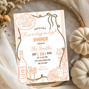 Doodle Handskriven Vännernas Thanksgiving-middag Inbjudningar