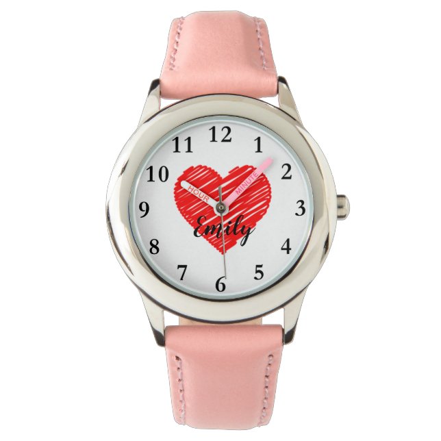 Doodle Heart Anpassningsbar Girl Namn Watches Armbandsur (Framsida)