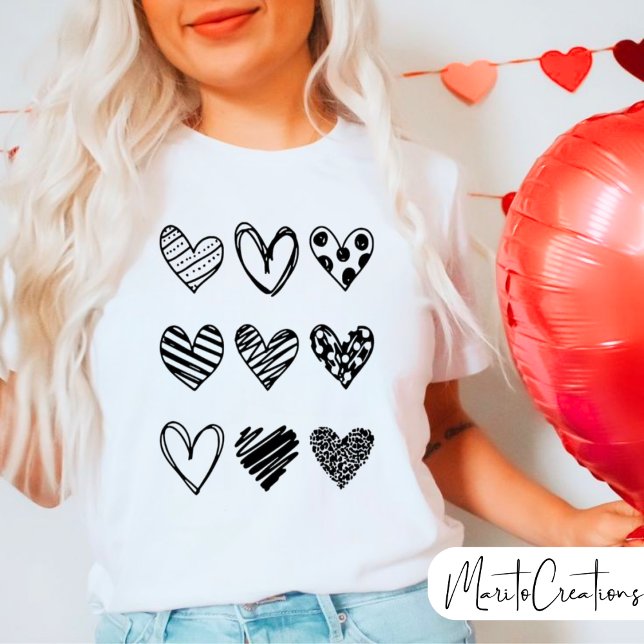 Doodle heart Cute, Valentine's Day, Unisex,  T Shirt (Skapare uppladdad)