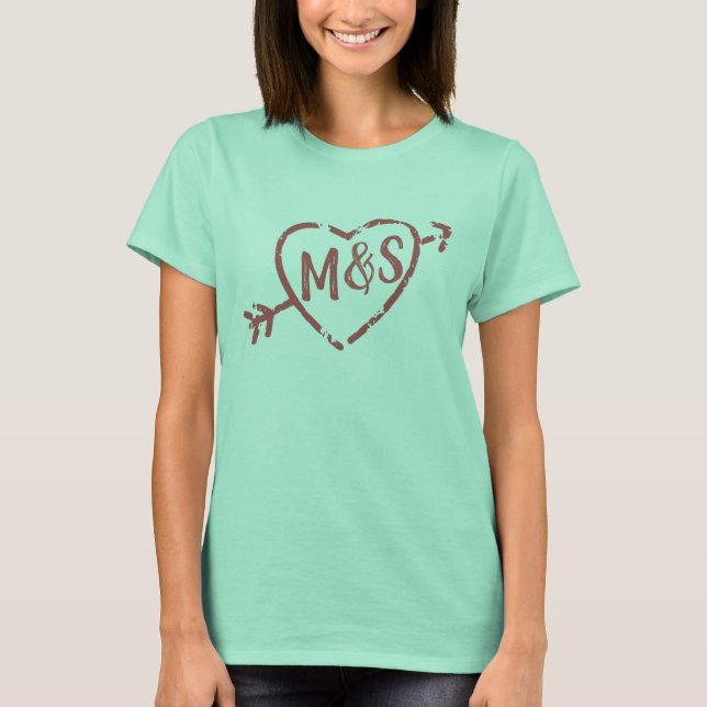 Doodle Heart Monogramme T Shirt (Framsida)