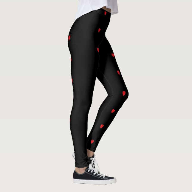 Doodle Heart Mönster Red Black Anpassningsbar Cute Leggings (Höger)