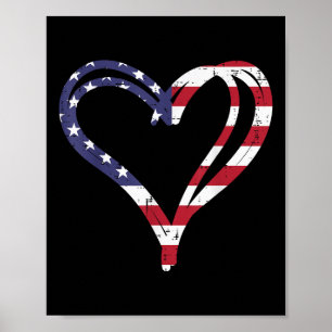 Doodle Heart USA American Flagga Memorial Dag 4:e Poster