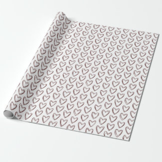 Doodle Hearts Brown Minimalist Valentindagen Presentpapper