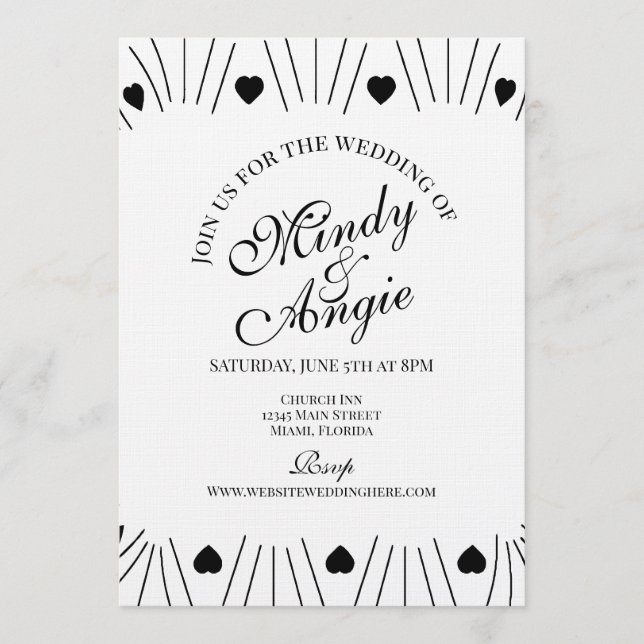 Doodle Hearts Frame Script Wedding Inbjudningar (Framsida)