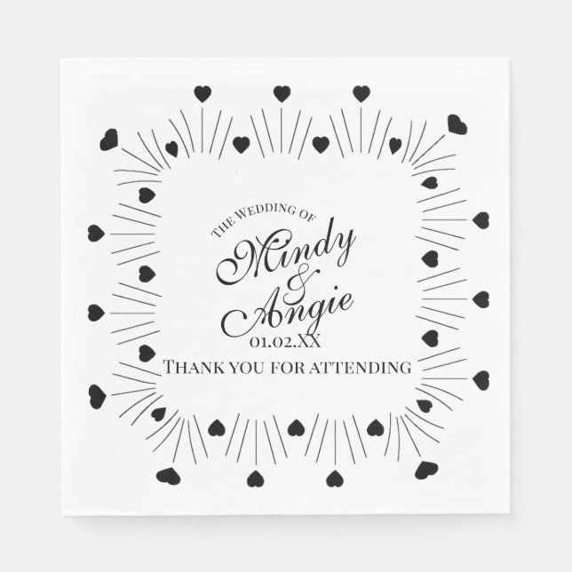 Doodle Hearts Frame Script Wedding Pappersservett (Framsidan)