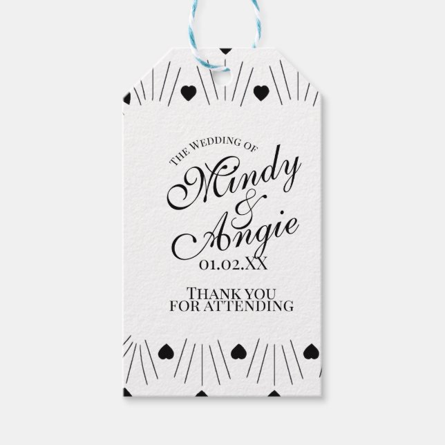 Doodle Hearts Frame Script Wedding Presentetikett (Framsidan)