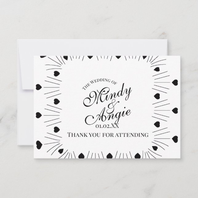 Doodle Hearts Frame Script Wedding Tack Kort (Framsida)