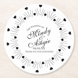 Doodle Hearts Frame Script Wedding Underlägg Papper Rund