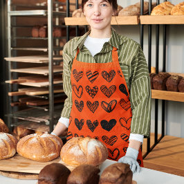 Doodle Hearts Hand Drawn Illustration Apron
