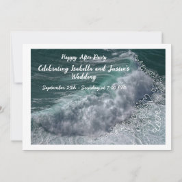 Doodle hearts, ocean photo, and love inbjudningar