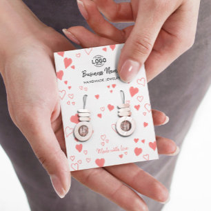 Doodle Hearts White Jewelry Earrings Visning Card Visitkort