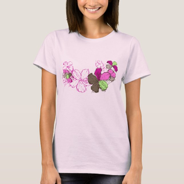 Doodle Hibiscus Dam Tee Shirt (Framsida)