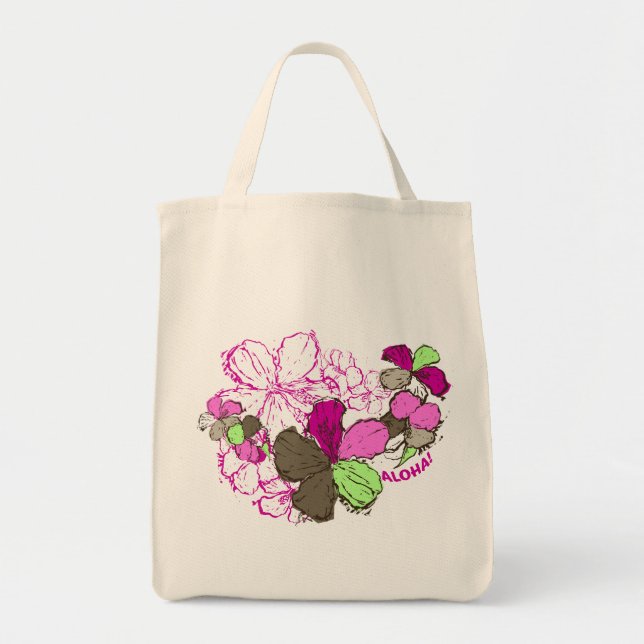 Doodle Hibiscus Livsmedel Tote Tygkasse (Framsidan)