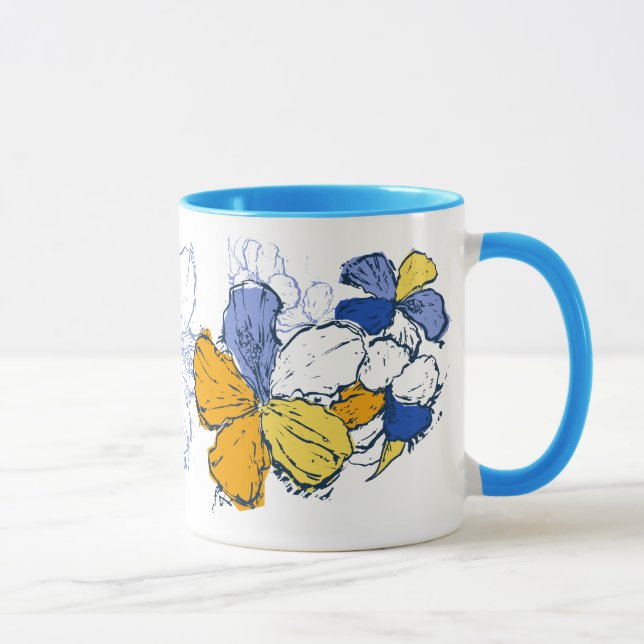 "Doodle Hibiscus" Mugg i Blå (Höger)