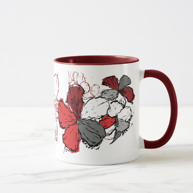 "Doodle Hibiscus" Mugg i rött (Höger)