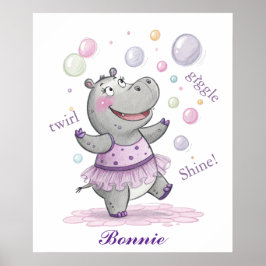 Doodle Hippo Nursery Cute Doodle Animal Poster
