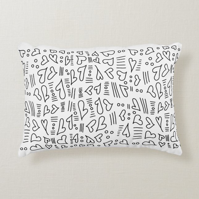 Doodle-hjärtan 35 prydnadskudde (Framsidan)