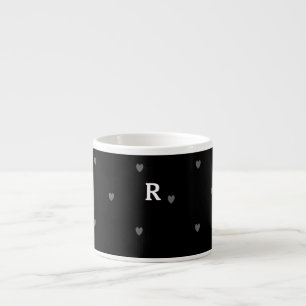Doodle Hjärtmönster Svart Röd Monogram Initial Espressomugg