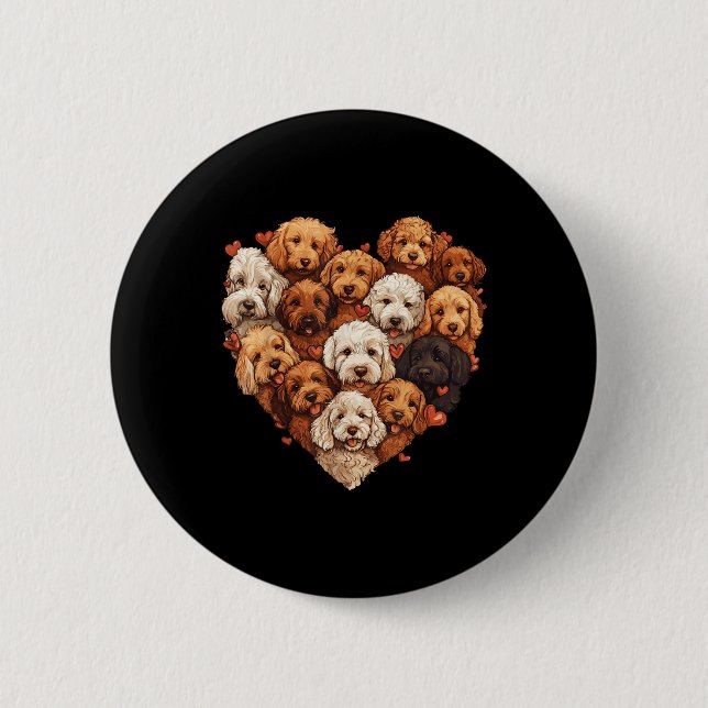 Doodle Hjärtsformad Cute Goldendoodle Hund älskare Knapp (Framsida)