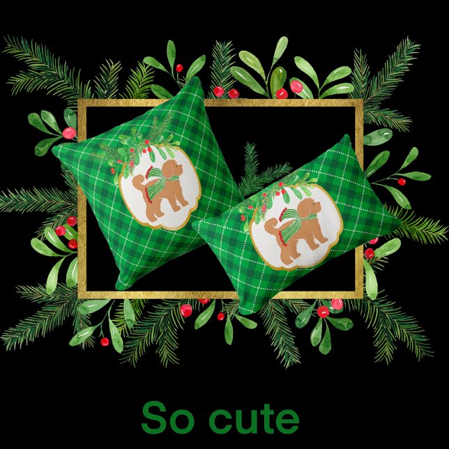 Doodle Hund Grönt Play Helgdag Dekorativ kudde (Skapare uppladdad)