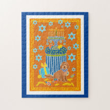 Doodle Hund Hanukah jigszasmunstycke