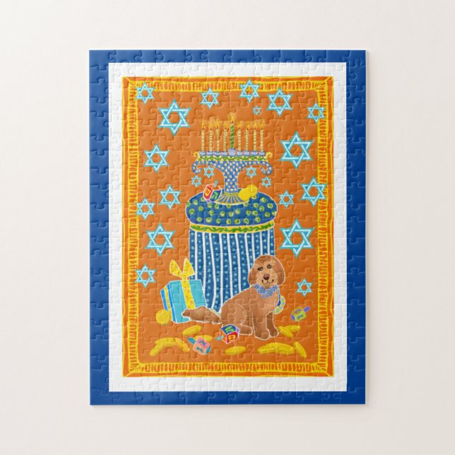 Doodle Hund Hanukah jigszasmunstycke Pussel (Vertikal)