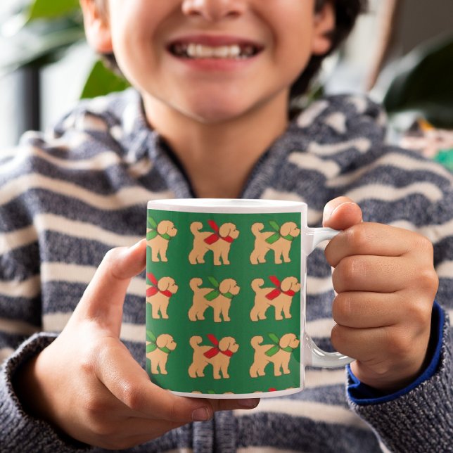 Doodle Hund Puppy Jul-Helgdag Kaffemugg (Festive tan doodle puppy mug!)