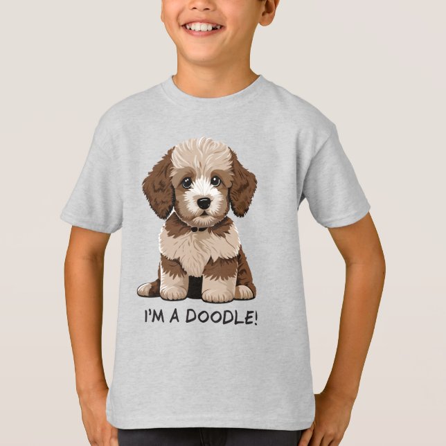 Doodle Hund Söta Aussiedoodle Puppy Kids T Shirt (Framsida)