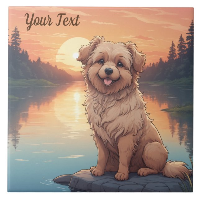 Doodle Hund vid sjö Kakelplatta (Framsidan)