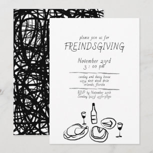 Doodle-illustration Friendsgiving-inbjudan Inbjudningar