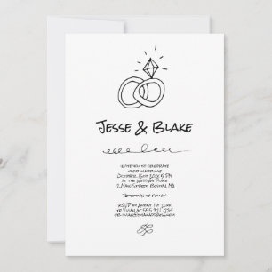 Doodle Illustrations Bröllop i Black and White Inbjudningar