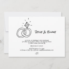 Doodle Illustrations Bröllop i Black and White Inbjudningar