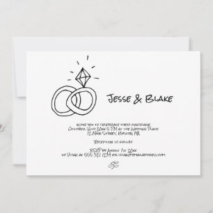 Doodle Illustrations Bröllop i Black and White Inbjudningar