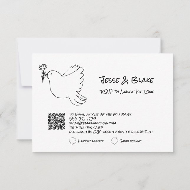Doodle Illustrations Bröllop i Black and White OSA Kort (Framsida)