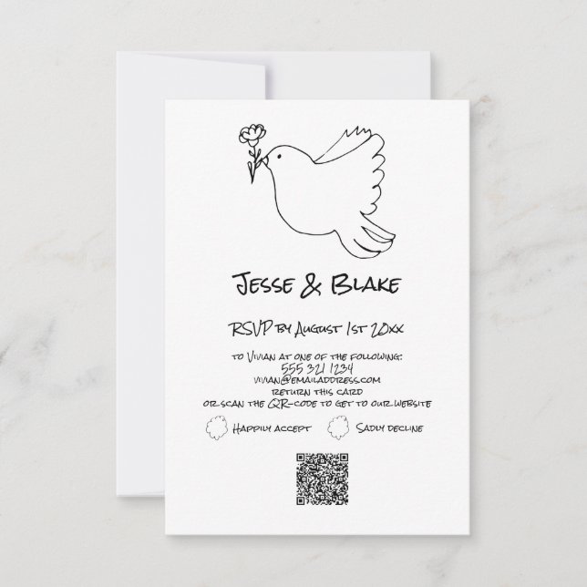 Doodle Illustrations Bröllop i Black and White OSA Kort (Framsida)