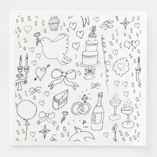 Doodle Illustrations Bröllop i Black and White Pappersservett
