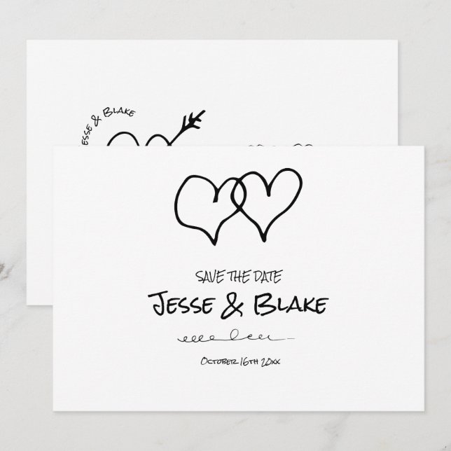Doodle Illustrations Bröllop i Black and White Spara Datumet (Fram/baksida)