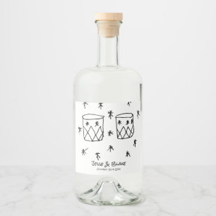 Doodle Illustrations Bröllop i Black and White Spritflaskor Etikett