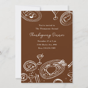 Doodle Illustrerad Thanksgiving Middag Semester Inbjudningar