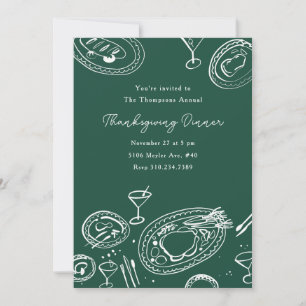 Doodle-illustrerad Thanksgiving-middagsfirande Inbjudningar