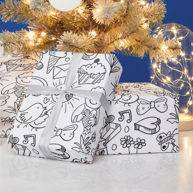 Doodle-inpackningspapper - 76 cm x 18,3 m presentpapper (Helgdagar)