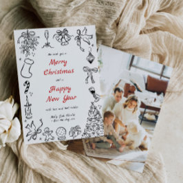 Doodle-julkort Photo Hand plockade Helgdag Red Julkort