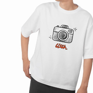 Doodle Kamera Klick Typografi Minimal T-shirt